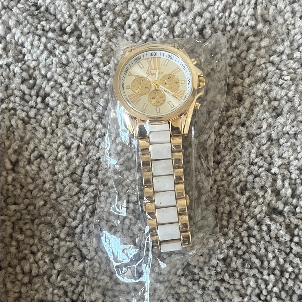 Gold and White Watch